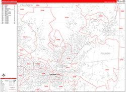 North Little Rock Wall Map Zip Code Red Line Style 2026